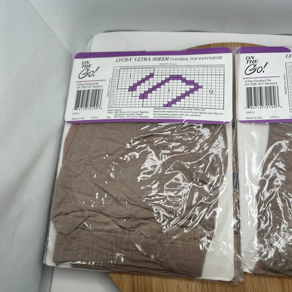 2 Pairs On the Go! Lycra Ultra Sheer Control Top Pantyhose Nude‎ Size 2 New